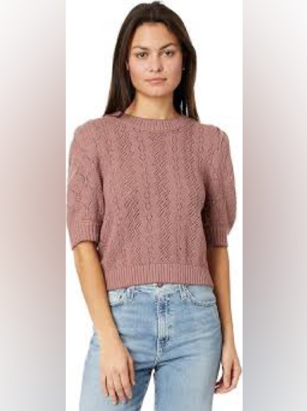 Free People Eloise Textured open knit Short Sleeve Sweater - Dusty Rose small